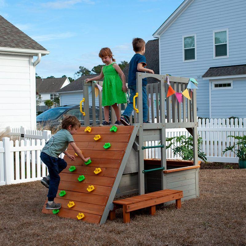 Funphix Lookout Post Outdoor Wooden Playhouse, Buildable Kids Backyard Playset with Climbing Ramp