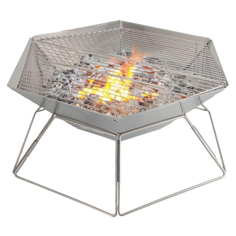 Brentwood 20-In. Stainless Steel Portable Folding Charcoal BBQ Grill and Outdoor Fire Pit with Carry Bag, BB-6X20SS in Silver