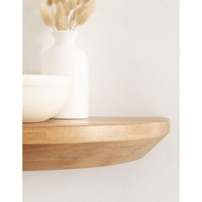 Natural Brown Half-Circle Wood Floating Wall Shelf