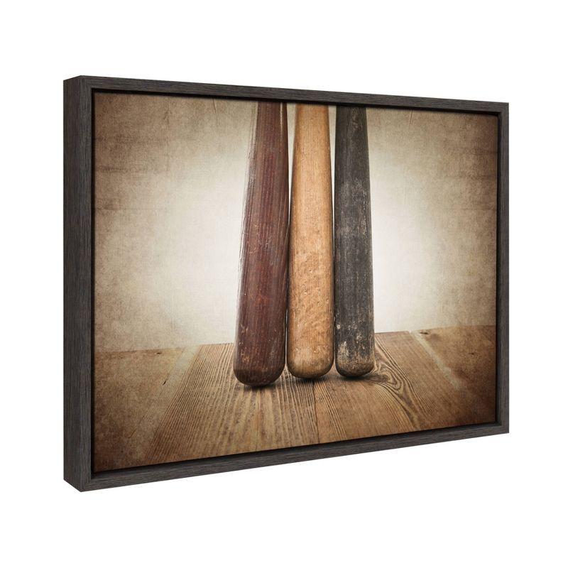 18"x24" Sylvie Three Vintage Bats Framed Canvas by Shawn St. Peter Gray - DesignOvation: Sports Artwork, Wall Decorations