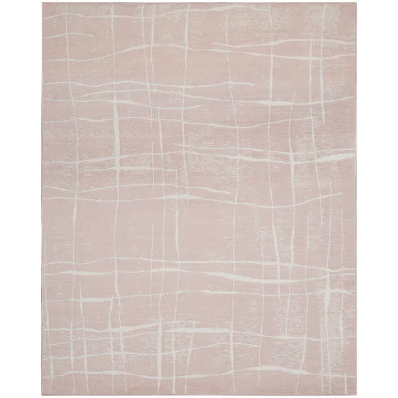 Whimsicle Pink Ivory 8' x 10' Abstract Synthetic Area Rug