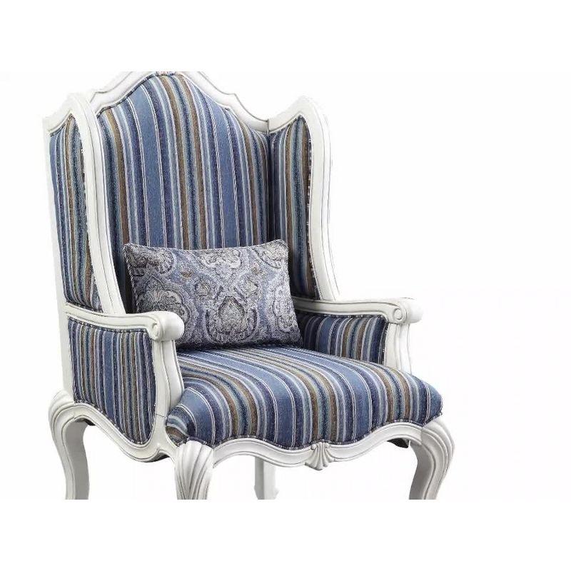 White and Blue Floral Upholstered Accent Chair