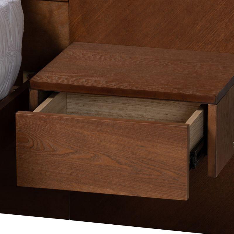 Baxton Studio Graham Mid-Century Modern Transitional Ash Walnut Finished Wood Queen Size Platform Storage Bed with Built-In Nightstands