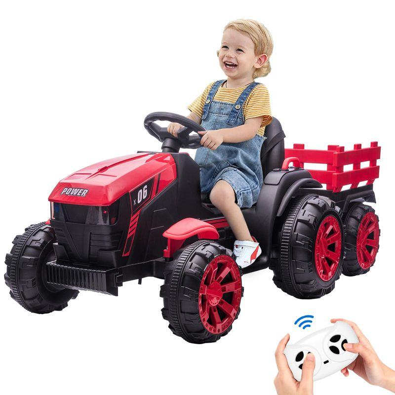 12V Kids Ride On Tractor with Trailer Battery Powered Electric Vehicles Toy