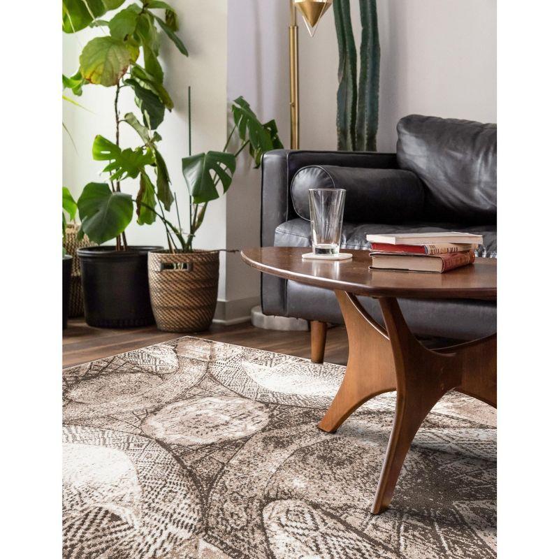 Reversible Washable Brown Synthetic Rectangular Rug