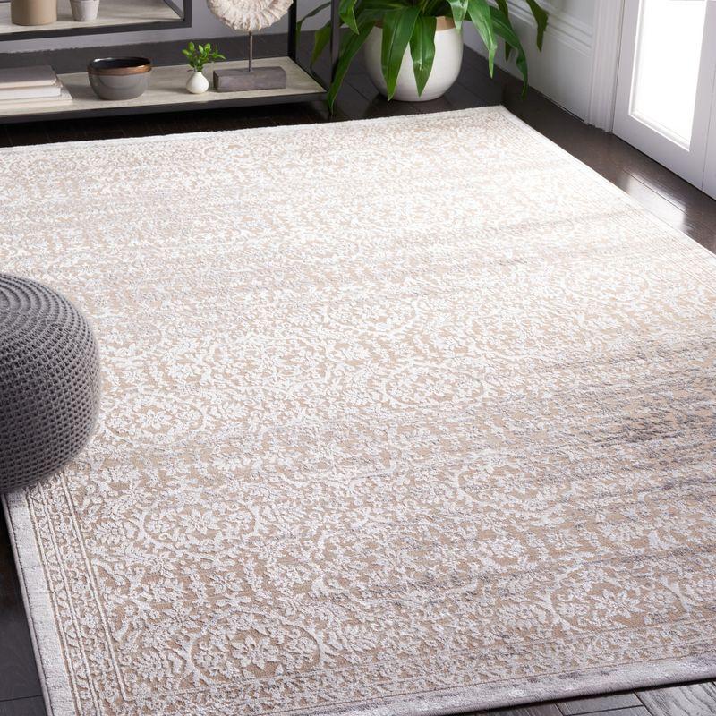 Beige and Ivory Hand-Knotted Synthetic Area Rug