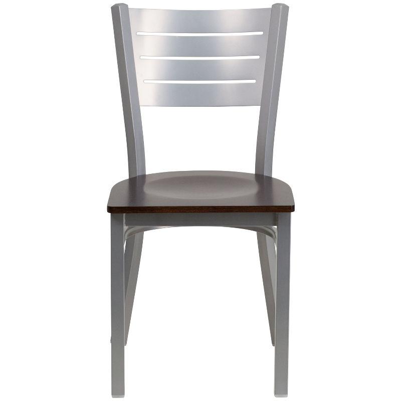 Flash Furniture HERCULES Series Silver Slat Back Metal Restaurant Chair - Walnut Wood Seat