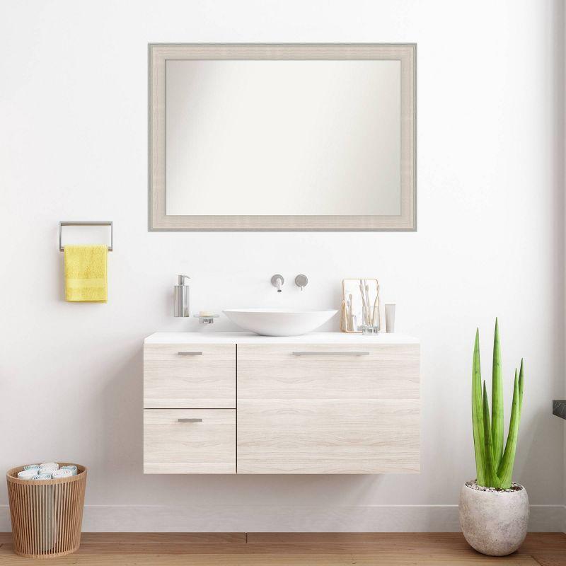 41"x29" Non-Beveled Cottage Wood Bathroom Wall Mirror White/Silver - Amanti Art: Modern Rectangle, Wall Mount, Wood Frame