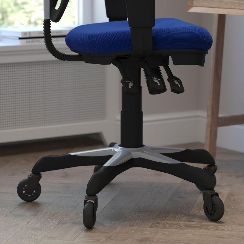 Flash Furniture Nicholas Mid-Back Blue Mesh Multifunction Executive Swivel Ergonomic Office Chair with Adjustable Arms and Transparent Roller Wheels