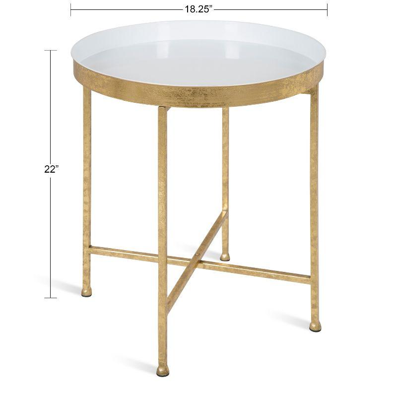 Celia Round White and Gold Metal Mirrored Side Table, 21"