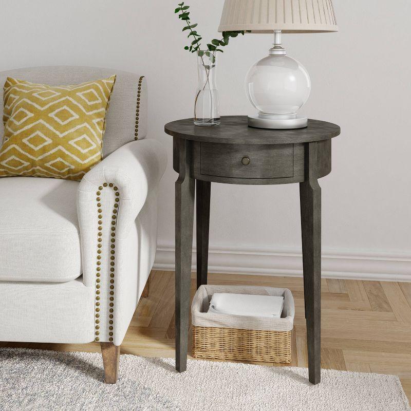 Elegant Charcoal Round Side Table with Storage Drawer