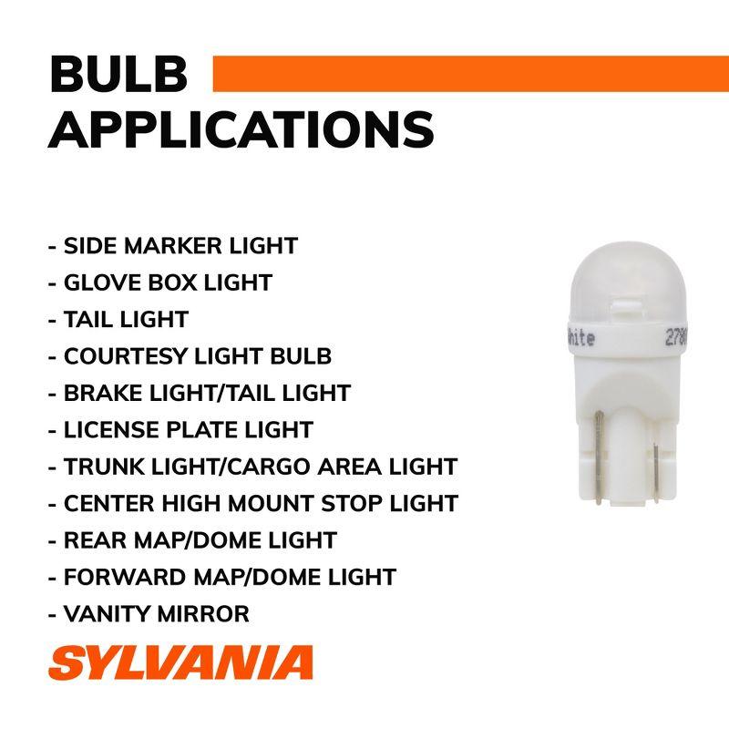 SYLVANIA 168 T10 W5W White LED Bulb, (Contains 2 Bulbs)