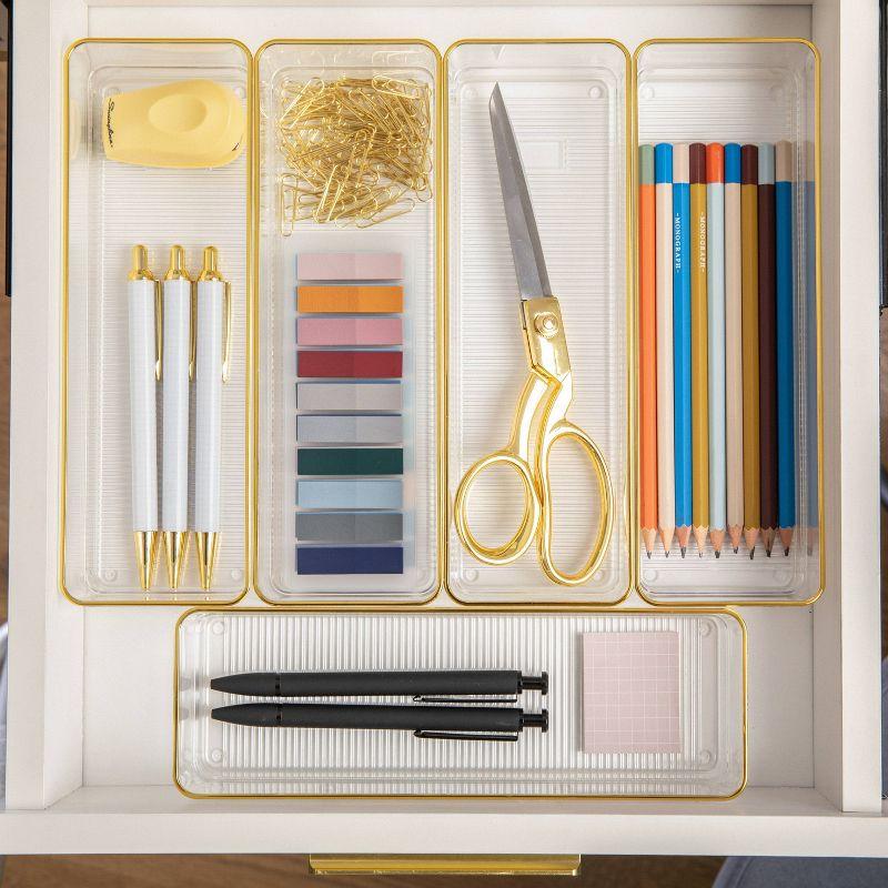 Thomas Martha Stewart Plastic Stackable Office Desk Drawer Organizers with Metallic Trim, 12" x 3"