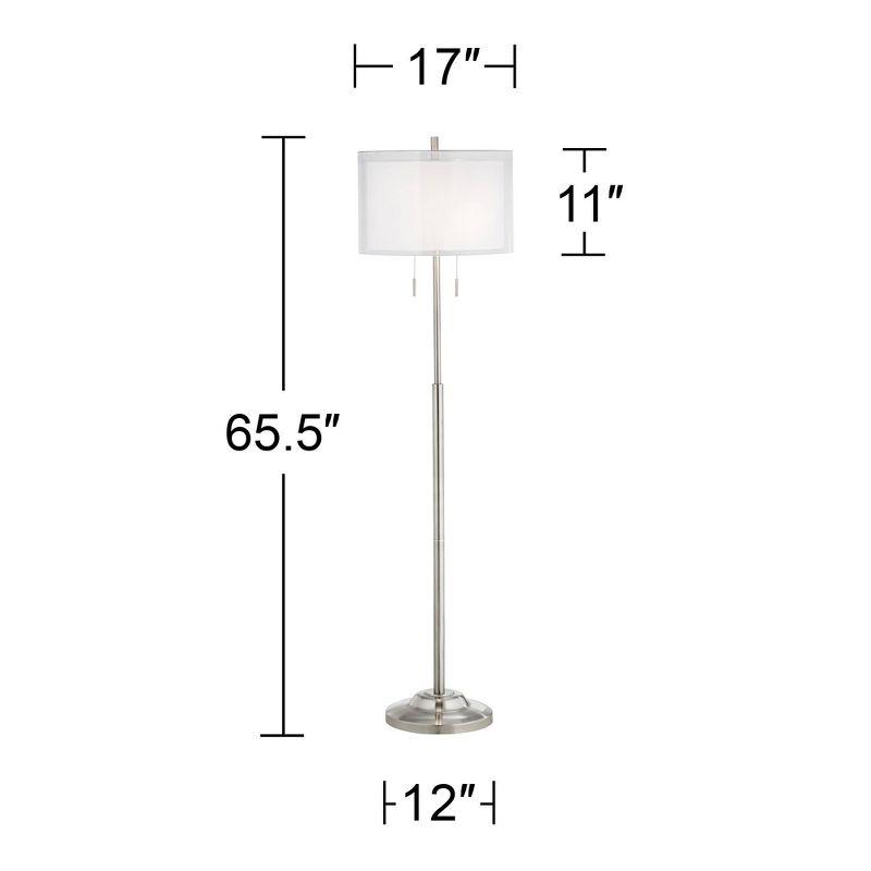 Possini Euro Design Roxie Modern Floor Lamp Standing 65 1/2" Tall Brushed Nickel Sheer Linen Double Drum Shade for Living Room Bedroom Office House