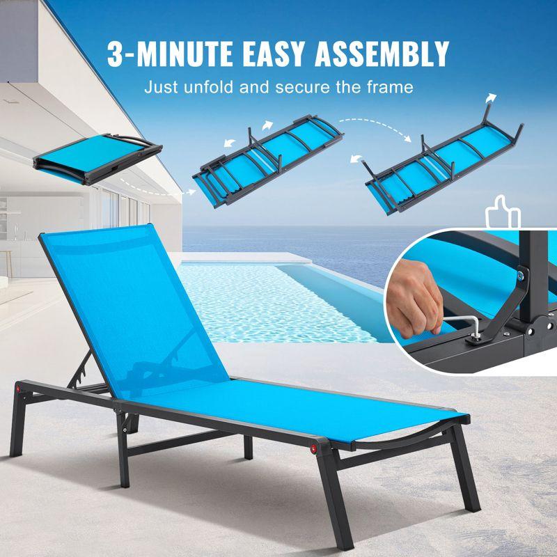 VEVOR Chaise Lounge Chair Outdoor, Aluminum Patio Lounge Chair with Adjustable 5-Position, Folding Pool Lounge Chair