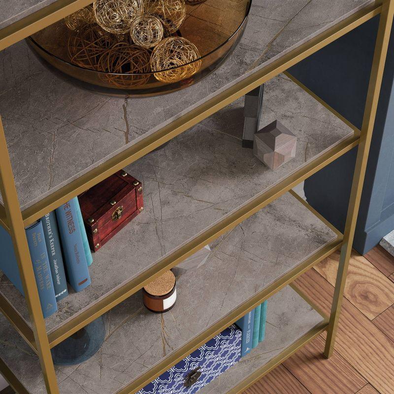 70.88"5 Shelves International Lux Metal Frame Bookcase Deco Stone - Sauder: Satin Gold Finish, Modern Design, Curved Edges: Tall