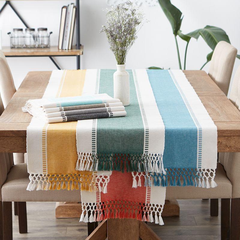 Design Imports  Ribbed Dobby Stripe Table Runner, Storm Blue, 13X72"