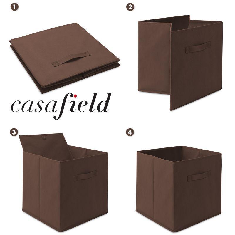 Casafield Set of 6 Collapsible Fabric Storage Cube Bins, Brown - 13" Foldable Cloth Baskets for Shelves and Cubby Organizers