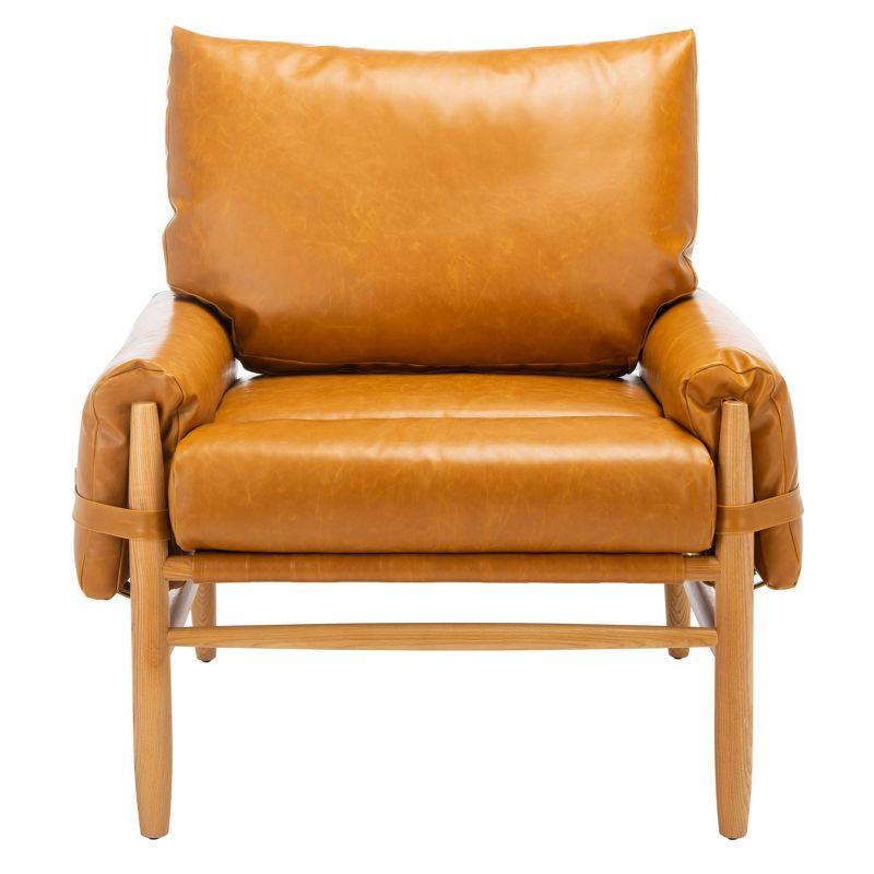 Oslo 32" Caramel Faux Leather & Natural Wood Mid-Century Accent Chair