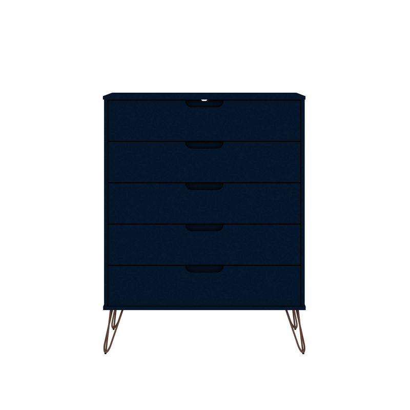 Tatiana Midnight Blue Mid-Century Modern 5-Drawer Dresser and Nightstand Set