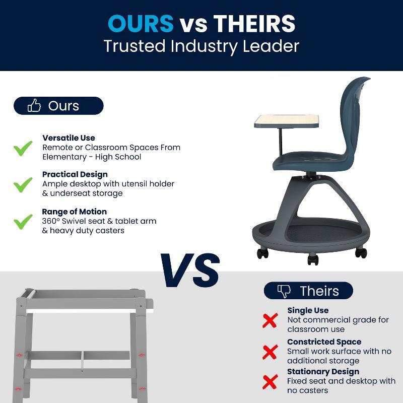 Flash Furniture Mobile Desk Chair with 360° Tablet Rotation and Storage Cubby