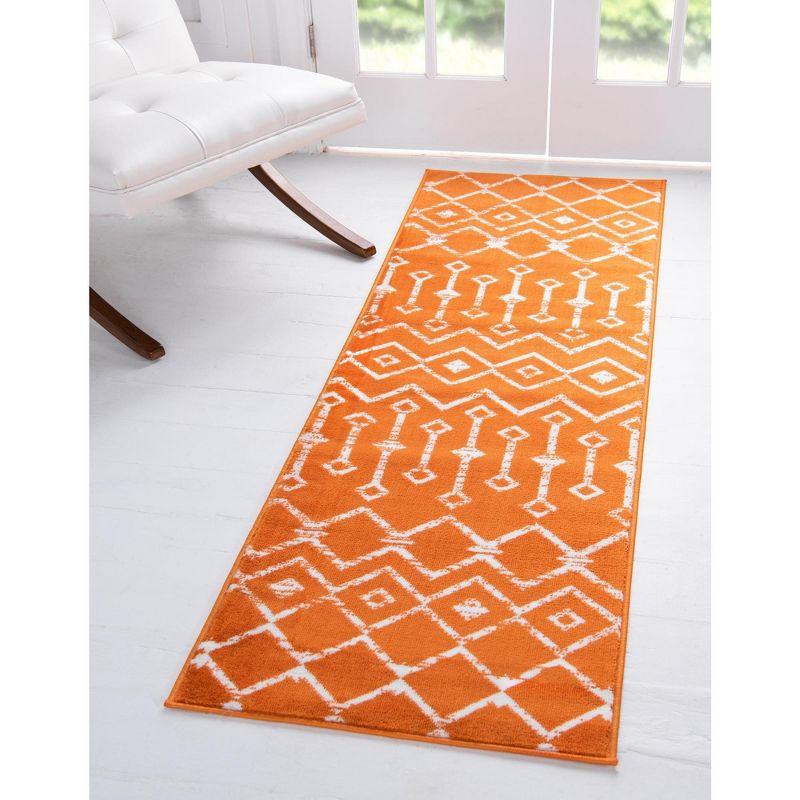 Orange Geometric Trellis Synthetic Runner Rug