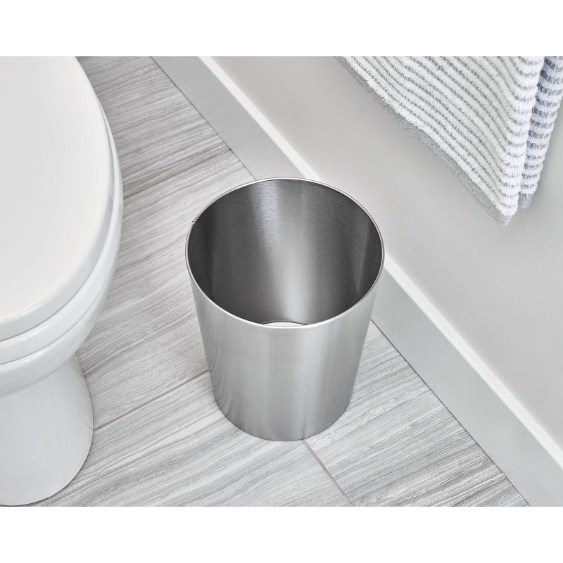 iDESIGN Round Metal Waste Basket The Patton Collection Brushed Stainless Steel: 3.3 Gallon Trash Can for Bathroom