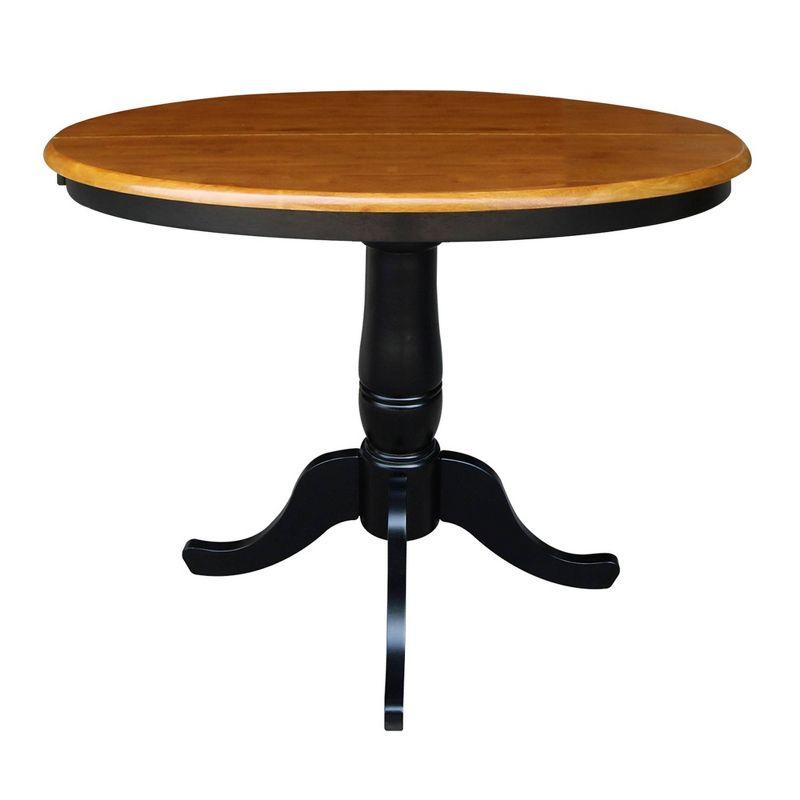 36" Round Top Pedestal Extendable Dining Table with 12" Drop Leaf Black/Red - International Concepts: Mid-Century Modern, Seats 6