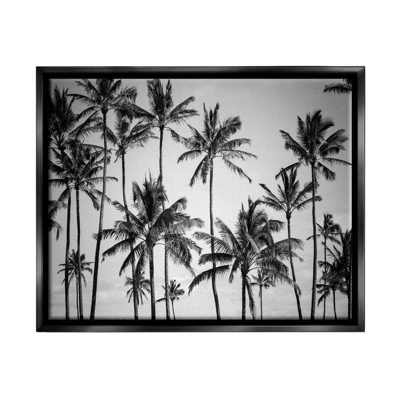 Stupell Industries Palm Trees Skyline Black and White Photography Black Floater Framed Canvas Wall Art, 16 x 20