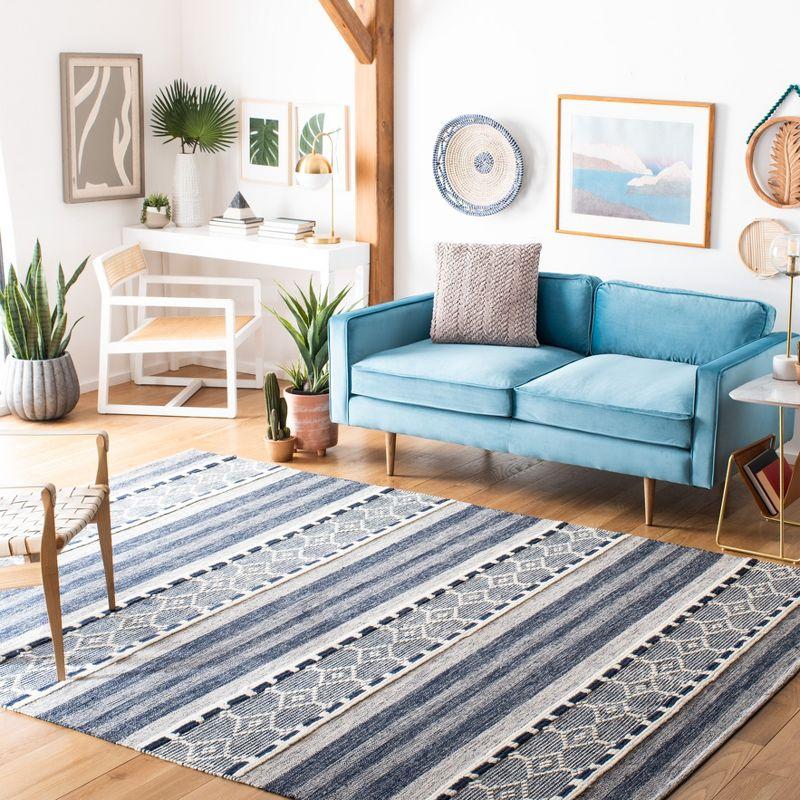 Striped Kilim STK522 Hand Woven Area Rug - Navy/Ivory - 8'9"x11'9" - Safavieh.