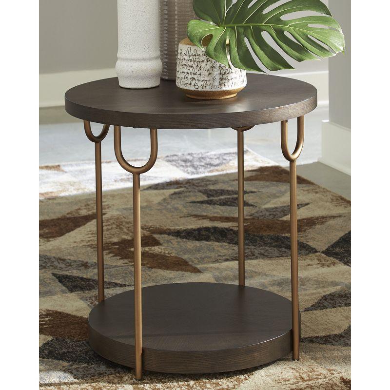 Signature Design by Ashley Contemporary Brazburn End Table Dark Brown/Gold Finish