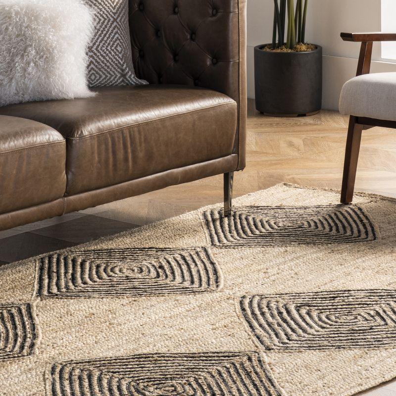 Arvin Olano 49" Square Braided Black Diamond Jute Rug