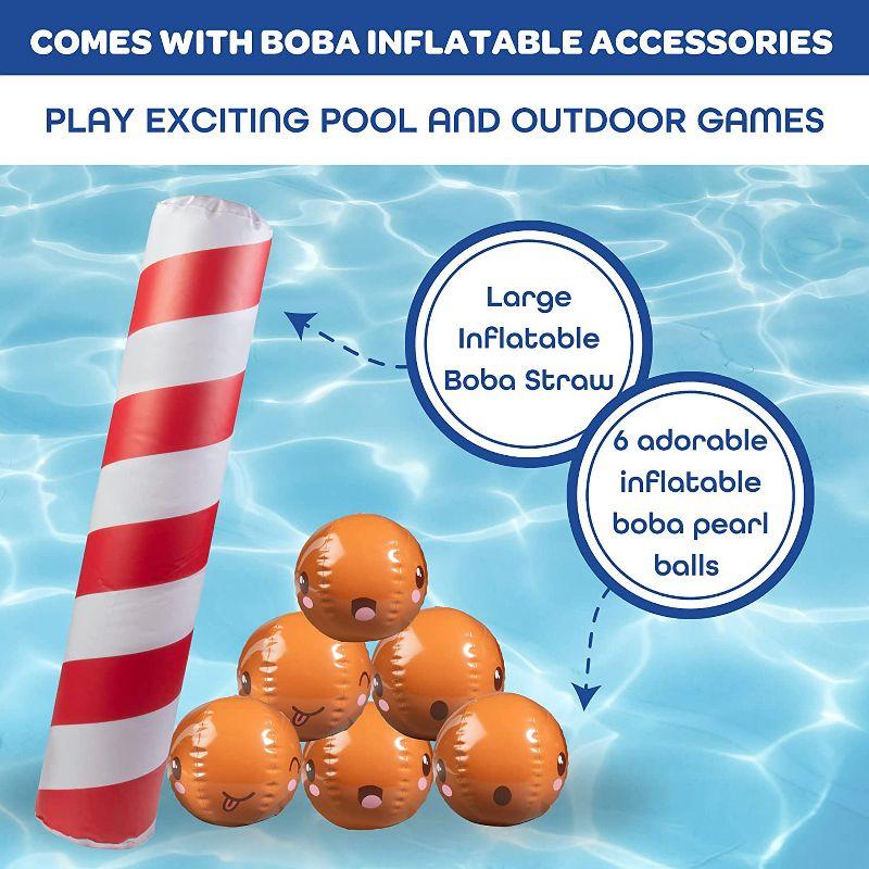 Inflatable 67 x 26 Large Kiddie Pool- Kawaii Inspired Kid's Pool w Mini Boba Beach Balls & Pool Noodle Straw - Family Sized For Summer Fun!