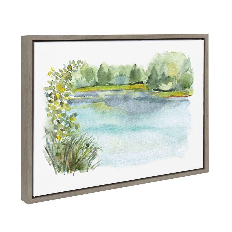 Kate and Laurel Sylvie Pond Landscape Framed Canvas by Patricia Shaw, 18x24, Gray