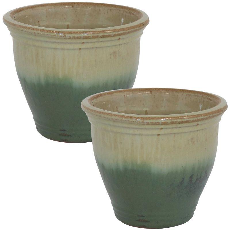Seafoam Glazed Ceramic Indoor/Outdoor Planters, Set of 2