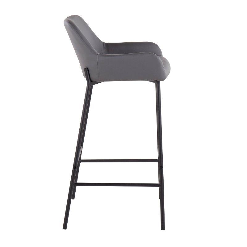 Daniella 38" Black Metal and Grey Faux Leather Bar Stools - Set of 2