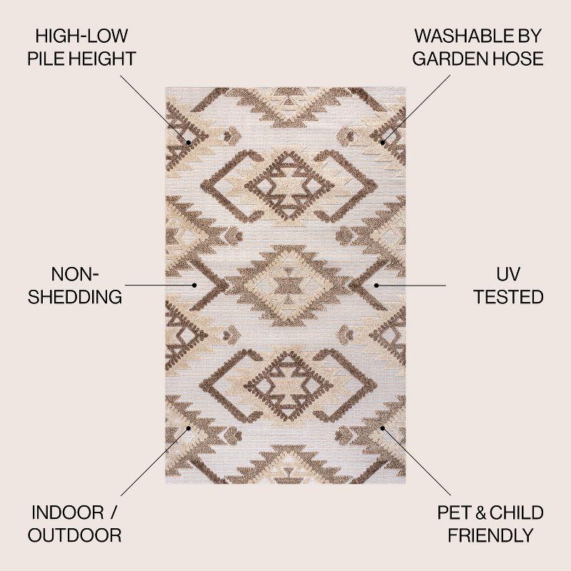4'x6' Sumak High-Low Pile Neutral Diamond Kilim, Brown/Ivory - JONATHAN Y