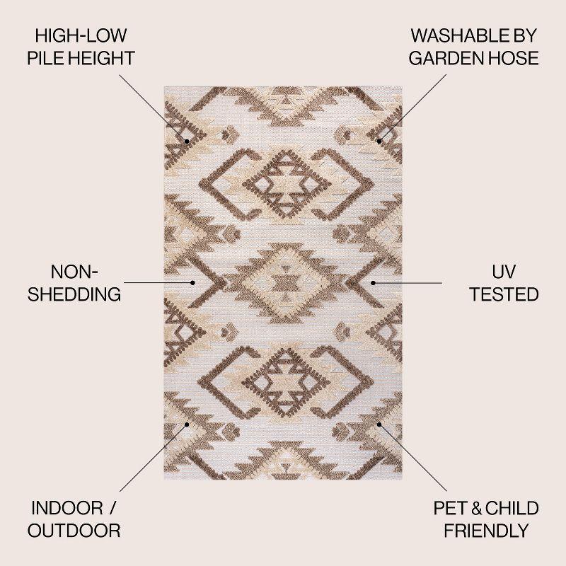 Sumak High-Low Pile Neutral Diamond Kilim Indoor/Outdoor Area Rug - JONATHAN Y