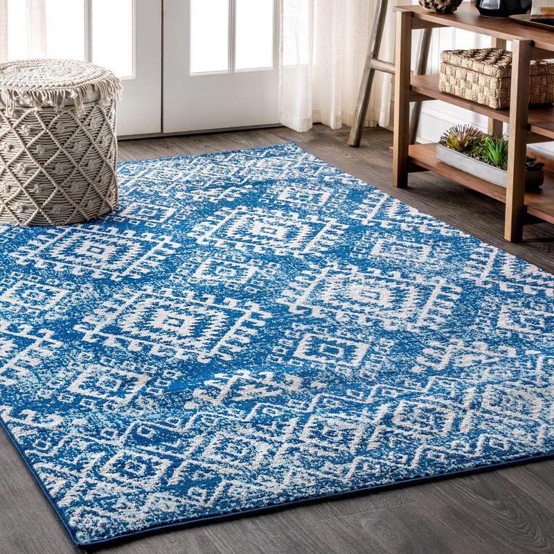 Blue and White Moroccan Boho Vintage Area Rug