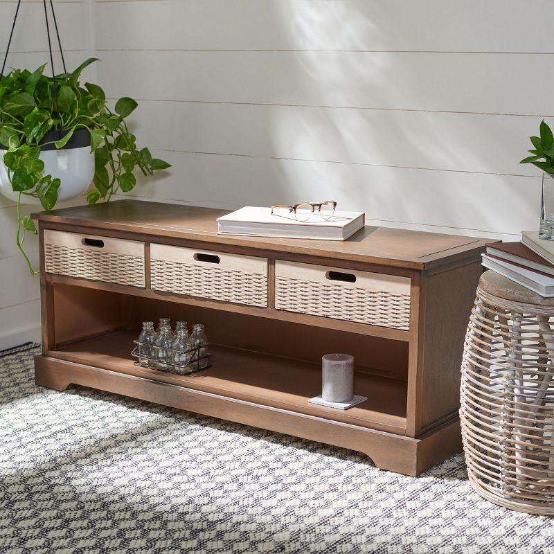 Classic Farmhouse 3-Drawer Warm Brown Storage Bench