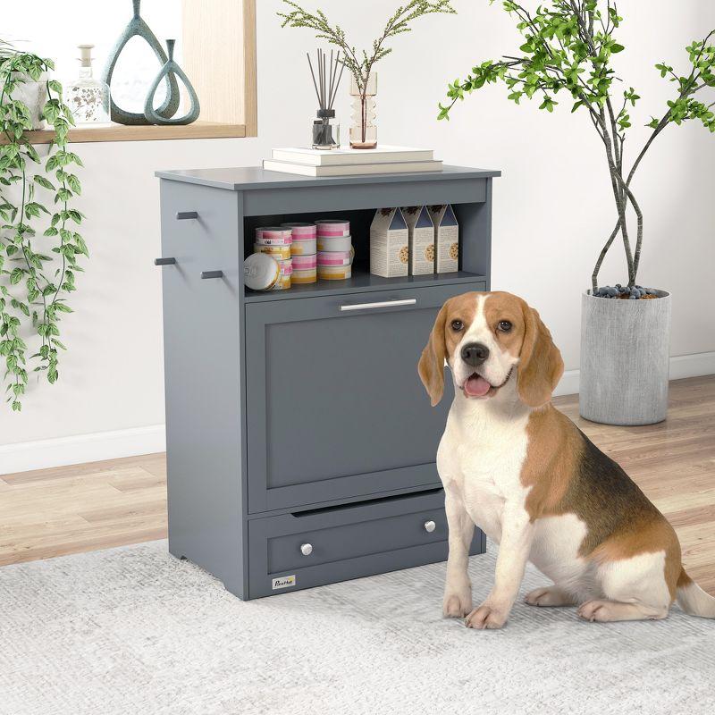 Pawhut Elevated Feeder, Pet Feeder Station, Storage Cabinet