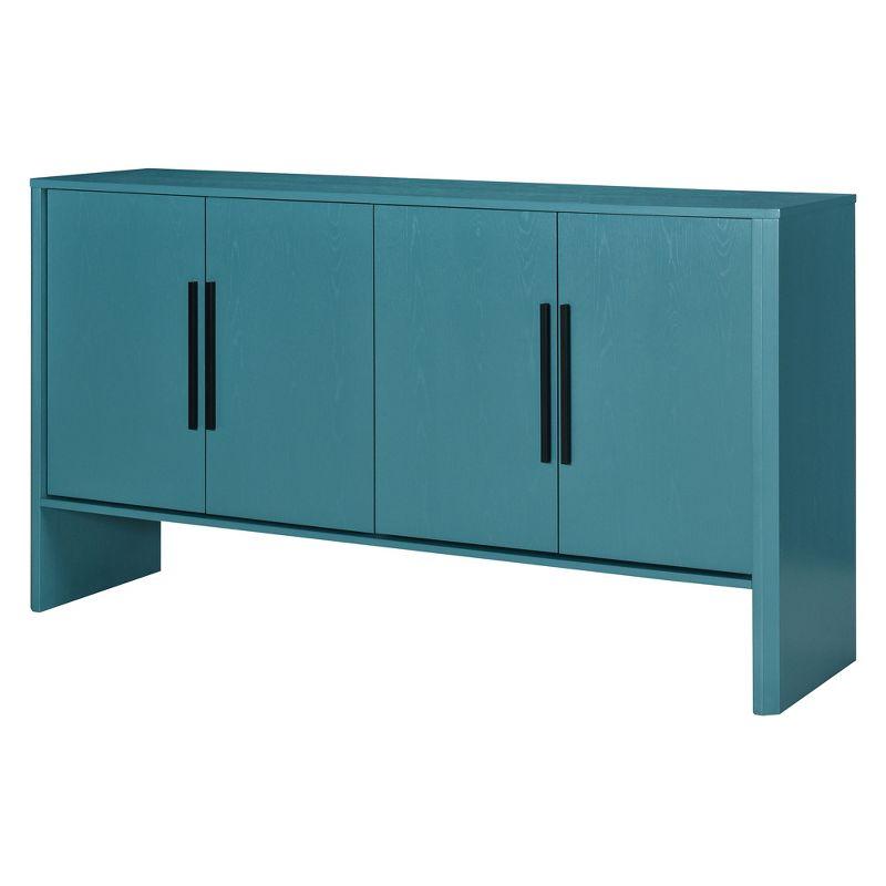 59"W Retro Sideboard with Adjustable Shelves and Long Metal Handles, 4-Door Storage Cabinet - ModernLuxe