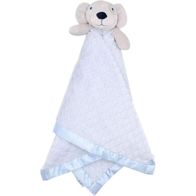 EVERYDAY KIDS Large Lovey Baby Security Blanket Sweet Dog Stuffed Animal on 30”  Blue Snuggle Baby Blanket; Fluffy Fleece with Attached Plush Toy