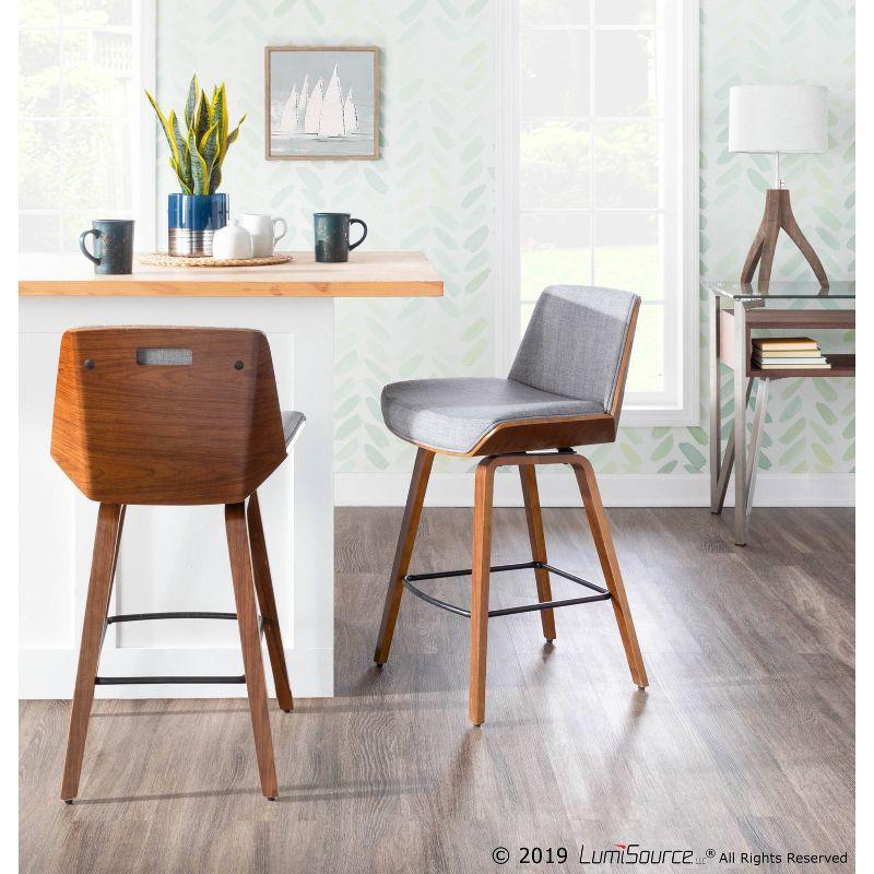 Corazza Mid Century Modern Counter Height Barstool Light Gray - LumiSource: Upholstered Seat, Wood Legs