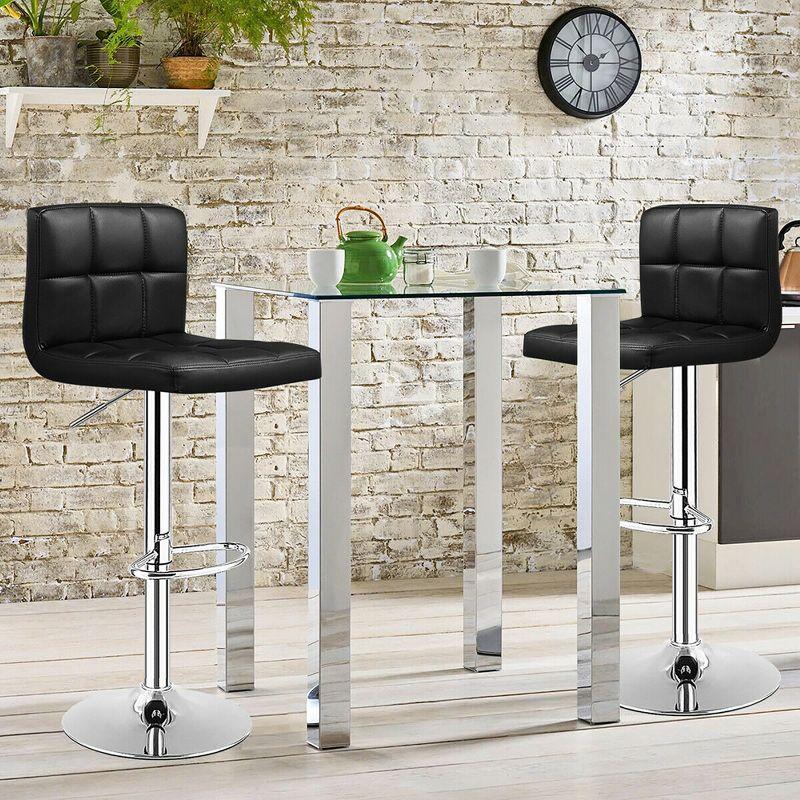 Costway Set of 2 Bar Stools PU Leather Adjustable Barstool Swivel Pub Chairs Black Full Back