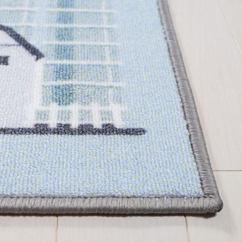 Blue and Dark Grey Kids Playhouse Educational Area Rug