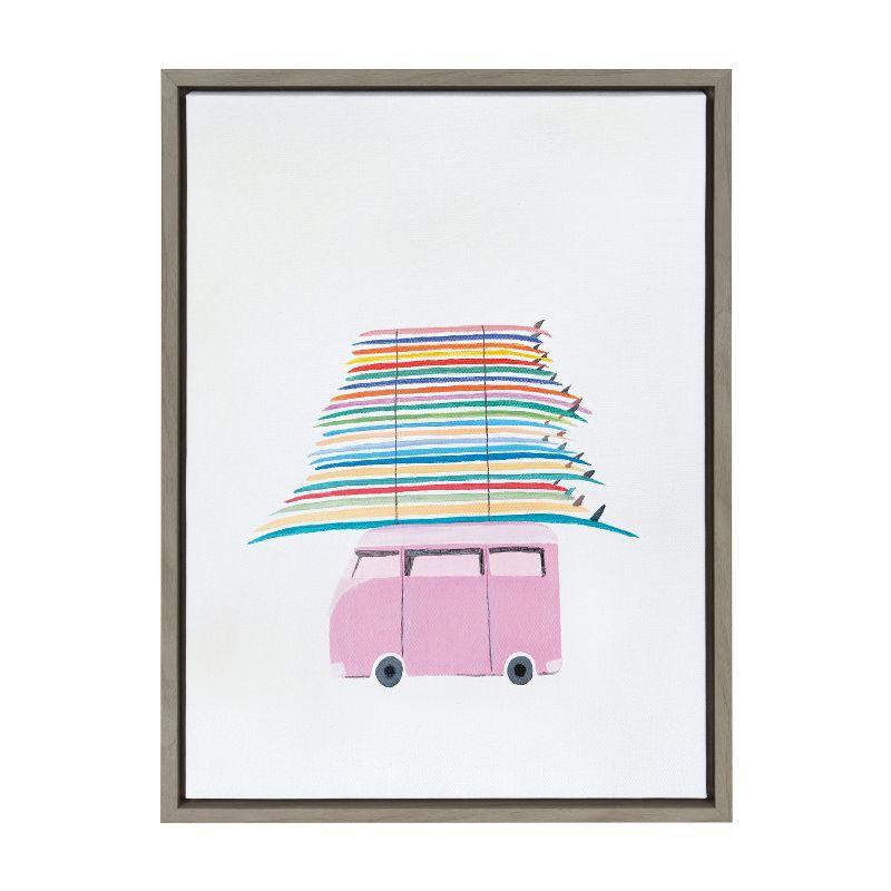 Sylvie Rainbow Surfing Van Framed Canvas Art, 18x24, Gray Frame