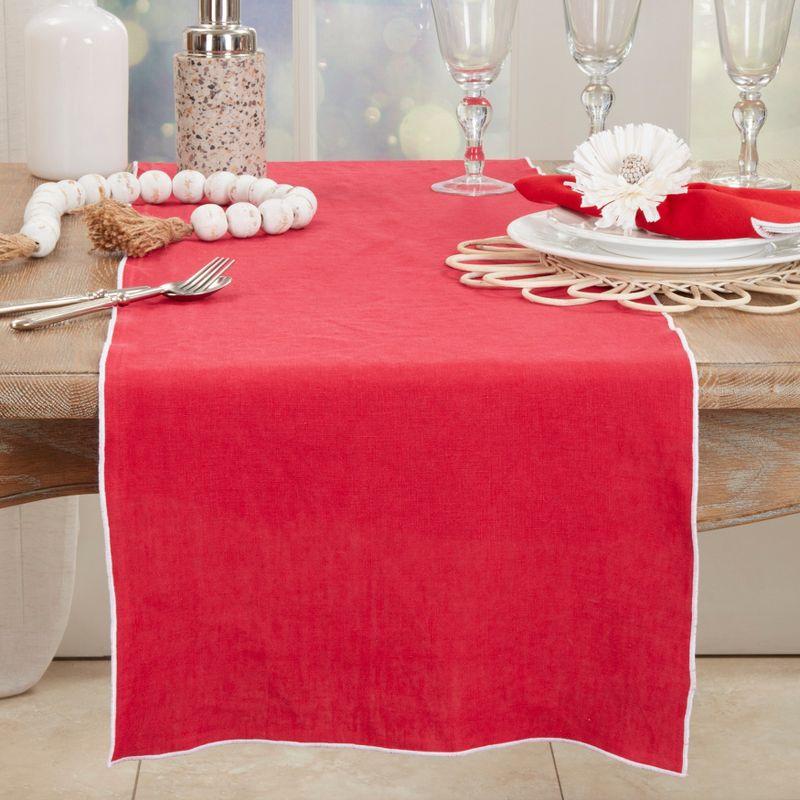 Red Linen Stitched Edge Rectangular Table Runner