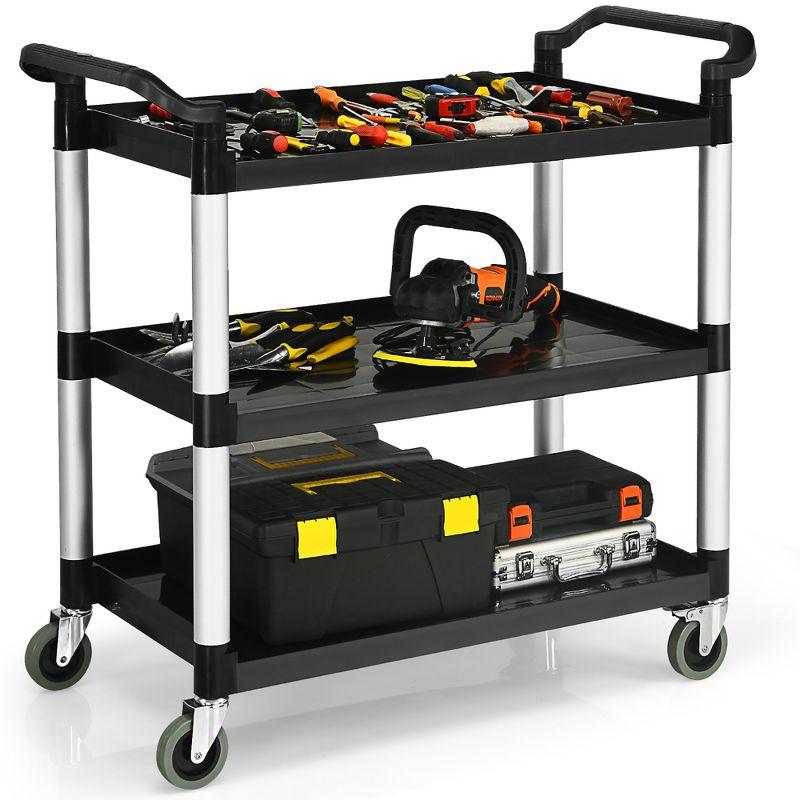 Costway 3-Shelf Service Cart Aluminum Frame 490lbs Capacity with Casters & Handles