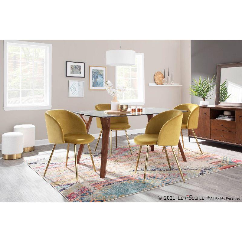 Set of 2 Fran Contemporary Dining Chairs Steel/Velvet Gold/Chartreuse - LumiSource: Padded Bucket Seat, Walnut Legs, Chrome-Plated Finish